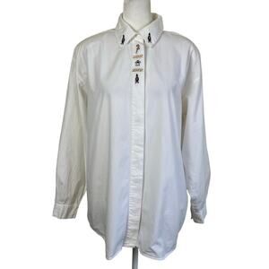 New Look Sz L Vintage 90s British Holiday Button-down Shirt Embroidered Relaxed